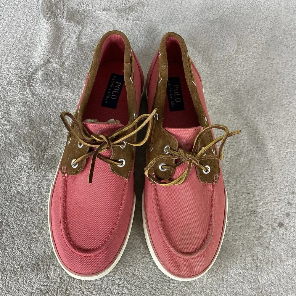 Polo Ralph Lauren Rylander Mens Loafer Slip On Size 10 Red Canvas Boat Shoe NEW